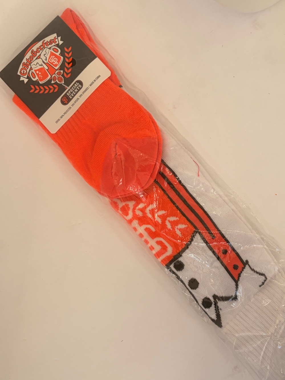 Men's Orange and White Athletic Crew Socks with Graphic Detail